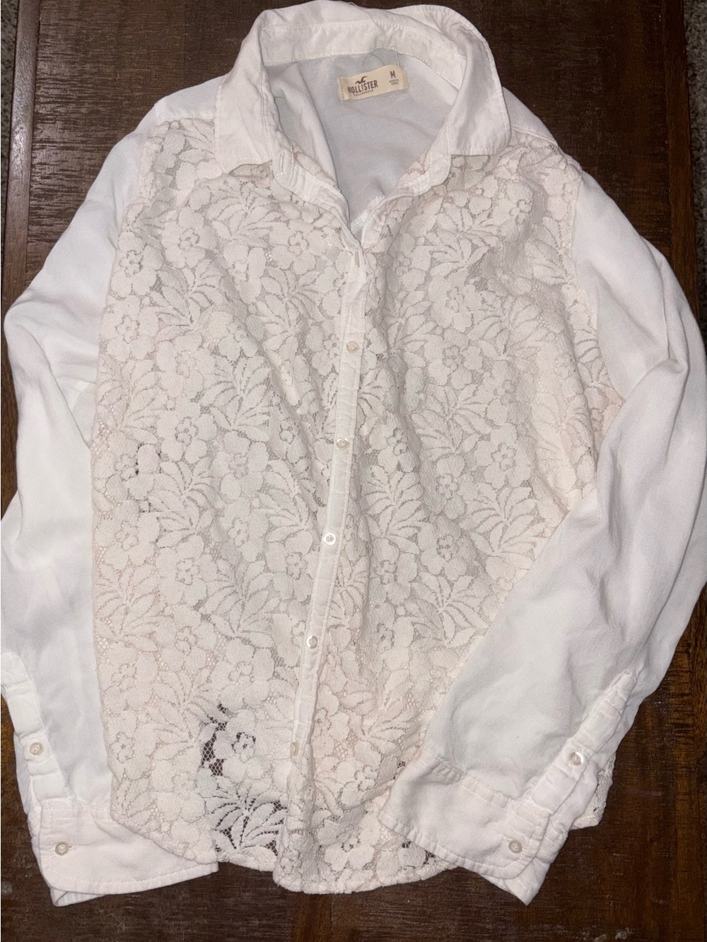 Hollister White Lace Front Button-Up Shirt Jacket